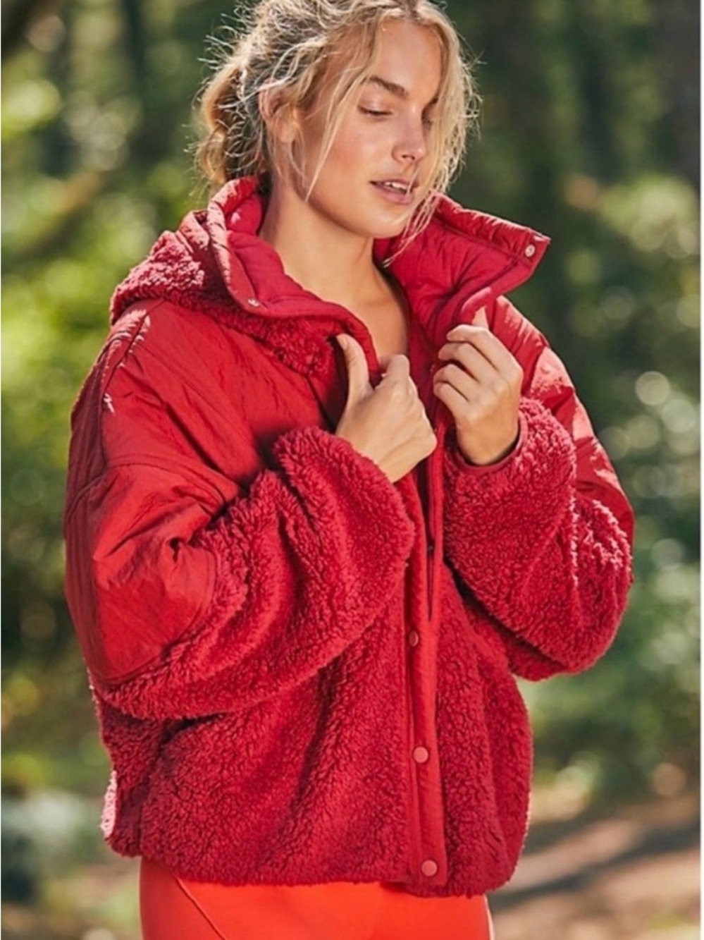FP MOVEMENT - Red Quilted and Sherpa Jacket